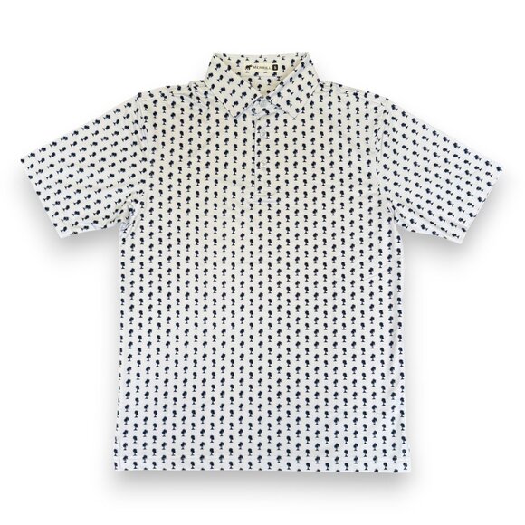 Merrill Apparel Men's Palm Tree Pattern Polo White & Navy - Picture 1 of 4